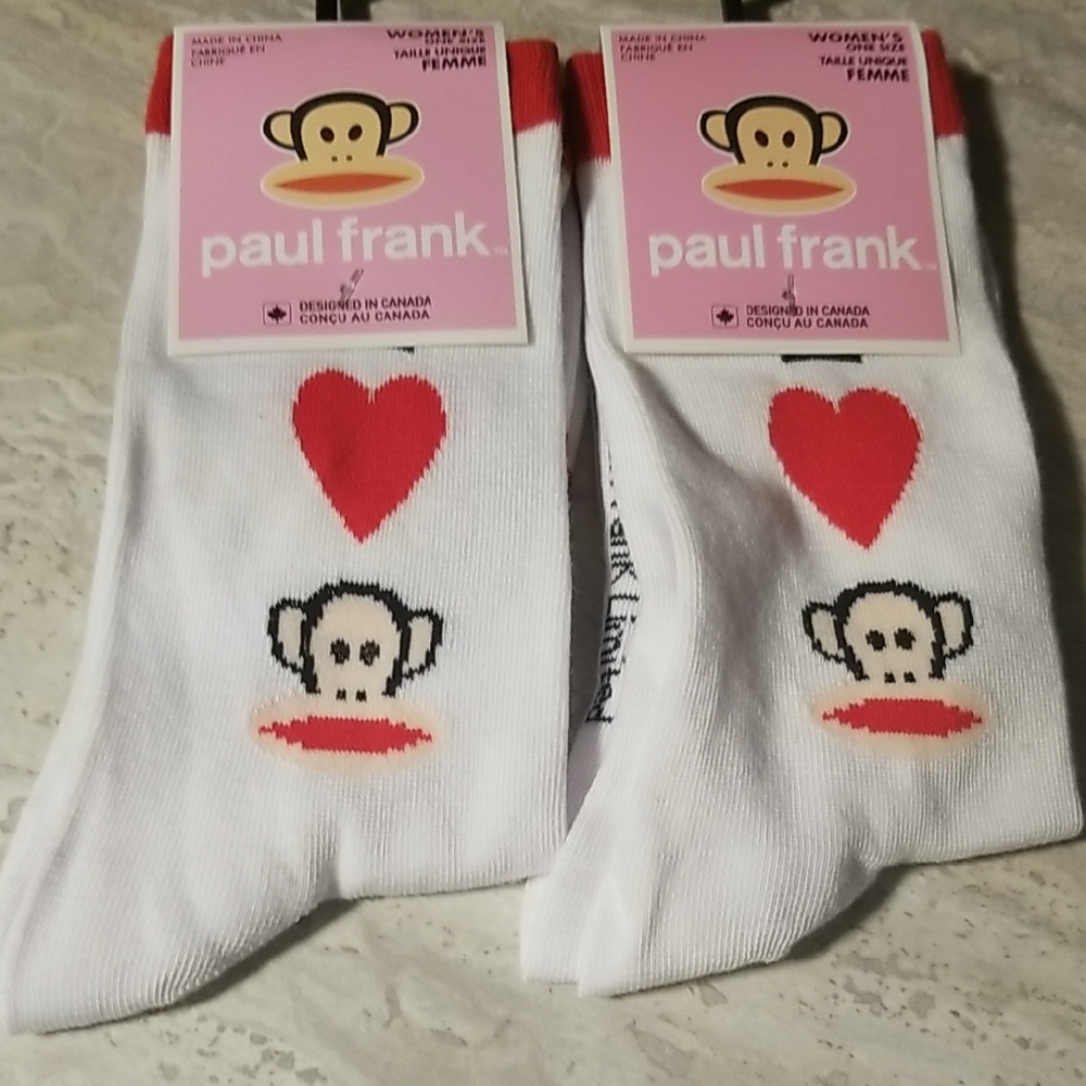 Paul Frank White Socks with Red Hearts and Monkey Design